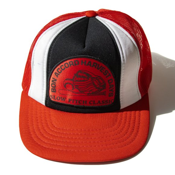 Vintage Snapback Softball Hat Cap Mesh Slowpitch 80's Red White Black - Picture 2 of 12